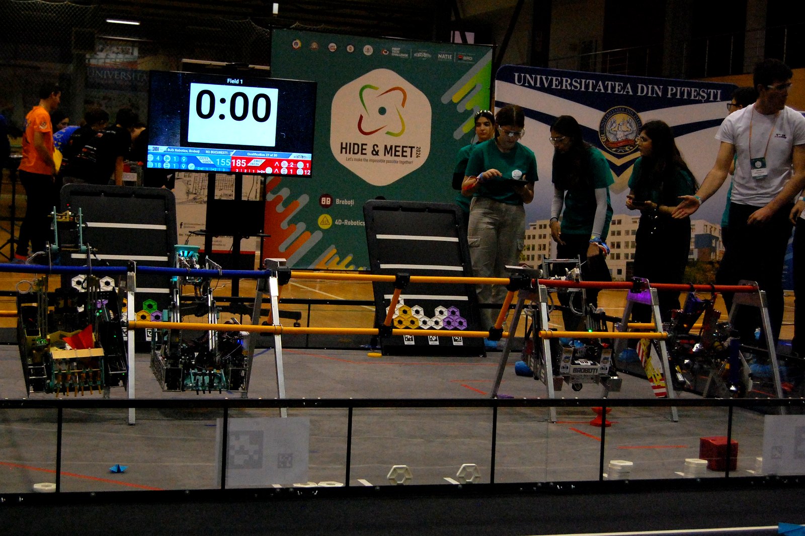 FTC robots competing inside a Xeotype field perimeter